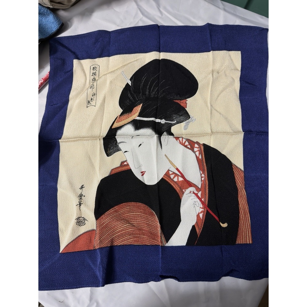 Vintage Japanese Geisha Scarf Furoshiki‎ Rayon 100% Ukiyo-e Art